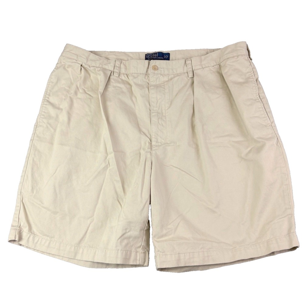 Polo Ralph Lauren 42 Tan Tyler Short Pleated Cotton Chino Khaki Preppy Classic